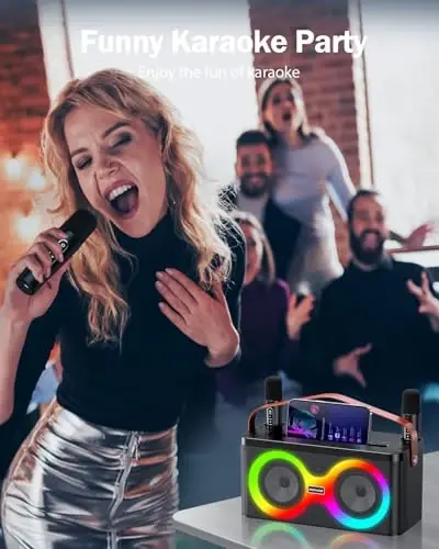 Karaoke Machine, Karaoke Machine for Adults, Bluetooth Speaker with 2 Wireless Karaoke Microphones for Adults & Kids with LED Lights, Karaoke Microphone with PA System Supports TF Card/USB/FM/AUX/TWS - 6
