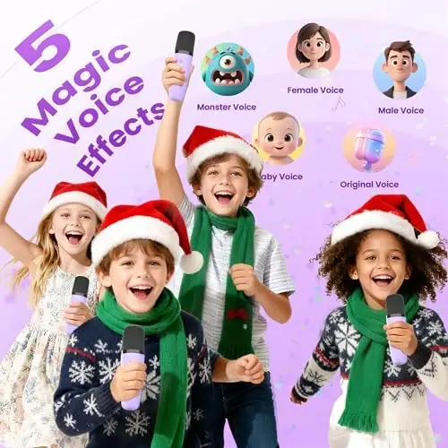 Karaoke Machine Kids Adults,Bluetooth Speaker with 4 Wireless Microphones | HI-FI Sound, Mini Size,5 Voice Effects,LED Lights, TF/USB/AUX, Family Home Party Birthday Gifts Girls Boys 3-12+ Toddler Toys - 3