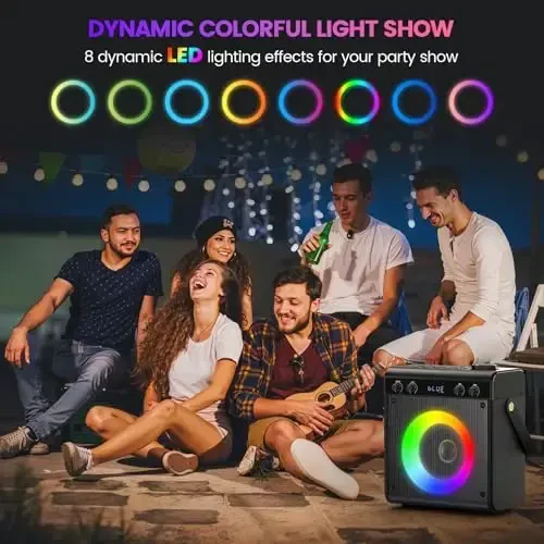Karaoke Machine, Portable Bluetooth Speaker with 2 Wireless Microphones for Adults & Kids - PA System, LED Lights, Bass/Treble Control, AUX/USB/TF/FM for Home Party Outdoor Singing - 5