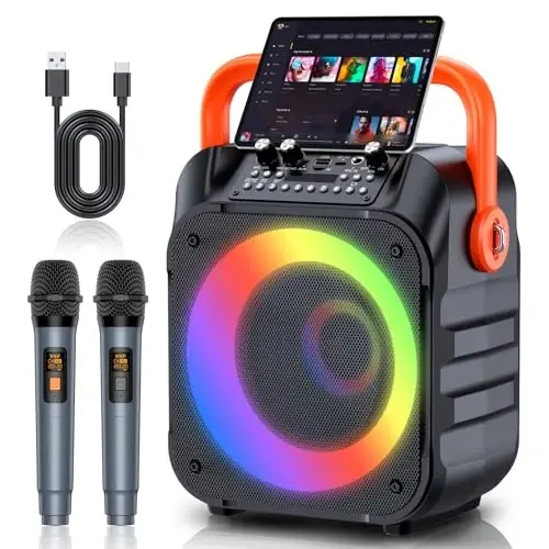 Karaoke Machine,Portable Karaoke Speaker with 2 Wireless Microphones,Karaoke Machine for Adults & Kids,Bluetooth Speaker Supports TWS/USB/REC/FM/AUX in,TF Card for Home Party 