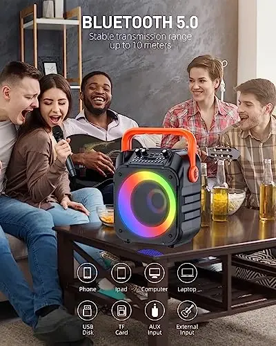 Karaoke Machine,Portable Karaoke Speaker with 2 Wireless Microphones,Karaoke Machine for Adults & Kids,Bluetooth Speaker Supports TWS/USB/REC/FM/AUX in,TF Card for Home Party - 2