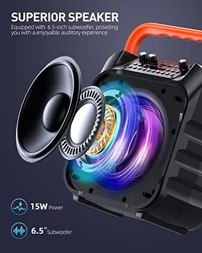 Karaoke Machine,Portable Karaoke Speaker with 2 Wireless Microphones,Karaoke Machine for Adults & Kids,Bluetooth Speaker Supports TWS/USB/REC/FM/AUX in,TF Card for Home Party - 6