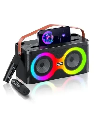 Karaoke Machine,Karaoke Machine for Adults,Bluetooth Speaker with 2 Wireless Karaoke Microphones for Adults & Kids with LED Lights,Karaoke Microphone with PA System Supports TF Card/USB/FM/AUX/TWS - ROUWU