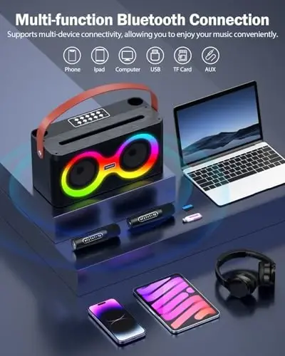 Karaoke Machine, Karaoke Machine for Adults, Bluetooth Speaker with 2 Wireless Karaoke Microphones for Adults & Kids with LED Lights, Karaoke Microphone with PA System Supports TF Card/USB/FM/AUX/TWS - ROUWU (1)