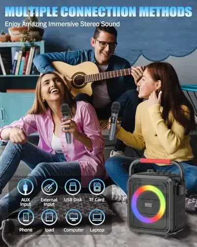 Karaoke Machine,Karaoke Machine for Adults & Kids,Portable Karaoke Speaker with 2 Wireless Microphones,PA System Supports Live/TF Card/USB/AUX//REC/TWS - 2