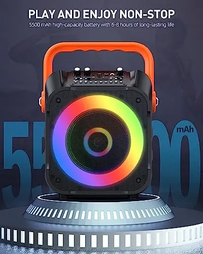 Karaoke Machine with 2 Wireless Microphones,Portable Karaoke Machine for Adults & Kids,Karaoke Microphone with PA System,Karaoke Speaker Supports for TWS,USB,FM,REC,AUX in,TF Card - 5