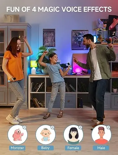 Karaoke mashinasi bolalar va kattalar uchun, 2 ta simsiz mikrofonli mini portativ Bluetooth karnay, televizor uchun Led chiroqlar, qizlar bolalar oilaviy ziyofat tug'ilgan kun uchun bolalar sovg'alari (bej) - 5