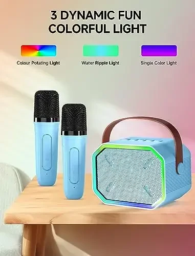 Karaoke mashinasi bolalar va kattalar uchun, 2 ta simsiz mikrofonli mini portativ Bluetooth karnay, televizor uchun Led chiroqlar, qizlar va o'g'il bolalar uchun sovg'alar oilaviy tug'ilgan kun (ko'k) - 5