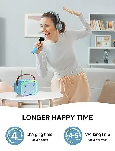 Karaoke mashinasi bolalar va kattalar uchun, 2 ta simsiz mikrofonli mini portativ Bluetooth karnay, televizor uchun Led chiroqlar, qizlar va o'g'il bolalar uchun sovg'alar oilaviy tug'ilgan kun (ko'k) - 6