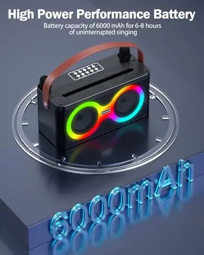 Karaoke mashinasi, kattalar uchun Karaoke mashinasi, kattalar va bolalar uchun 2 ta simsiz Karaoke mikrofonli Bluetooth dinamik, LED chiroqlari, PA tizimli Karaoke mikrofon TF karta/USB/FM/AUX/TWS ni qo'llab-quvvatlaydi - 7