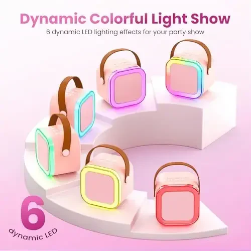 Караоке-машина для детей и взрослых, портативный Bluetooth мини-караоке микрофон для пения с 2 микрофонами и подсветкой, игрушки для всех смартфонов, день рождения, семья, домашняя вечеринка (розовый) - Peski (1)