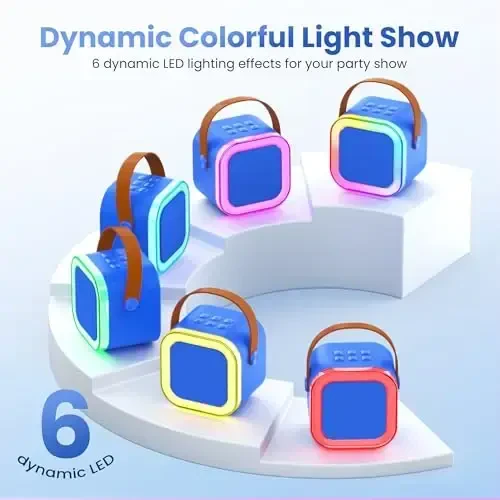 Караоке-машина для детей и взрослых, портативный Bluetooth мини-караоке микрофон, поющий динамик караоке плеер с 2 беспроводными микрофонами, для всех смартфонов, день рождения, семья, домашняя вечеринка (темно-синий) - 3