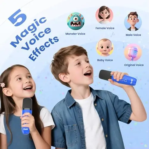Караоке-машина для детей и взрослых, портативный Bluetooth мини-караоке микрофон, поющий динамик караоке плеер с 2 беспроводными микрофонами, для всех смартфонов, день рождения, семья, домашняя вечеринка (темно-синий) 