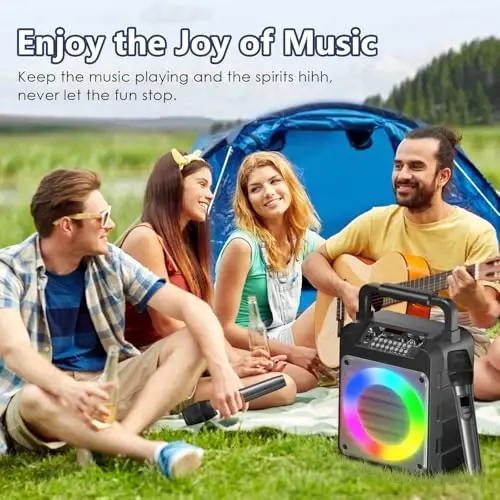 Караоке-машина для взрослых - портативный Bluetooth-караоке-динамик с двумя беспроводными микрофонами, динамик для системы звукоусиления, поддерживает TF-карты / USB, вход AUX, REC, поддержка низких и высоких частот для вечеринок / встреч - 6