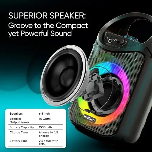 Караоке-машина MASINGO для детей и взрослых с 2 беспроводными Bluetooth-микрофонами, портативная акустическая система PA с разноцветной светодиодной подсветкой, поддержка TF-карты/USB, вход AUX/MIC, TWS для домашних вечеринок, Burletta C10 V2 - 3