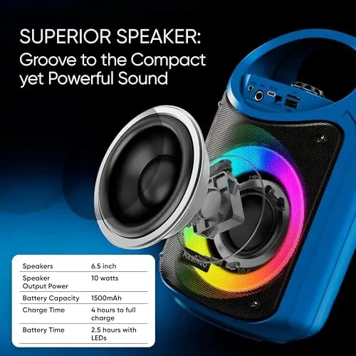 Караоке-машина MASINGO для детей и взрослых с 2 беспроводными Bluetooth-микрофонами, портативный PA-динамик с разноцветной светодиодной подсветкой, поддержкой TF-карты/USB, AUX/MIC-входа, TWS для домашней вечеринки, Burletta C10 V2 - 3