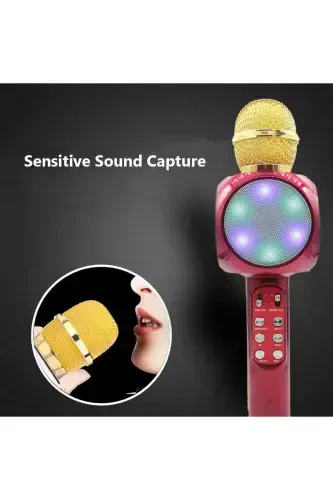 Karaoke Microphone Bluetooth Enabled Children's Microphone Karaoke Lighted Microphone 1816 Red-Red - 4