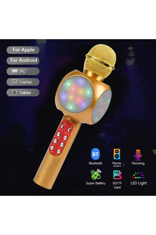 Karaoke Microphone , Bluetooth Kids Microphone Karaoke Lighted Microphone 1816 Gold - Yellow - 2