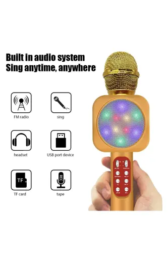 Karaoke Microphone , Bluetooth Kids Microphone Karaoke Lighted Microphone 1816 Gold - Yellow - 3