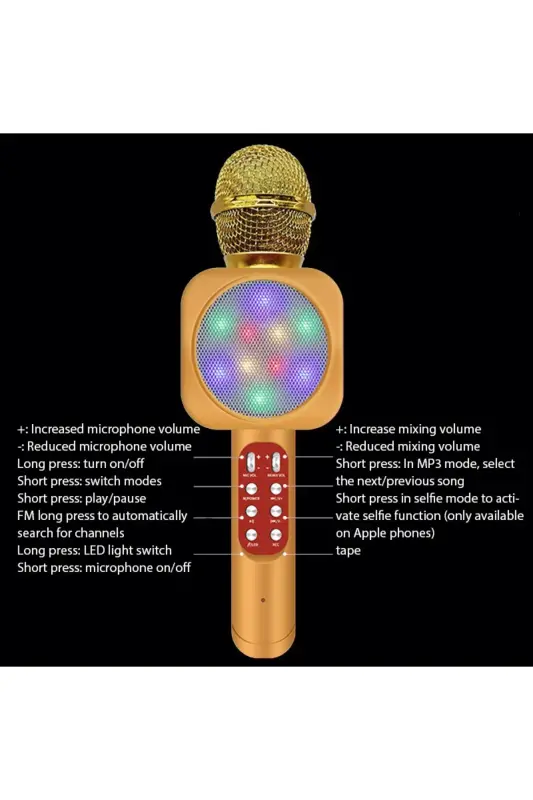 Karaoke Microphone , Bluetooth Kids Microphone Karaoke Lighted Microphone 1816 Gold - Yellow - 5