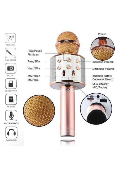 Karaoke Mikrofon Bluetooth Aux Usb Sd Kart Girişli (WS-858) - 3