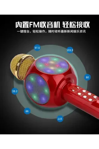 Караоке Микрофон Bluetooth Детский Микрофон Караоке Светящийся Микрофон 1816 Красный-Красный - 3
