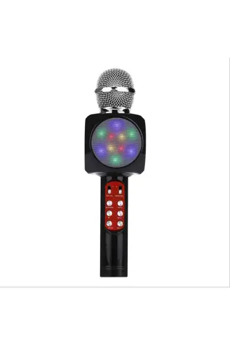 Karaoke Mikrofon, Bluetooth Xususiyatli Bolalar Mikrofoni Karaoke Chiroqli Mikrofon 1816 Qora-Qora 
