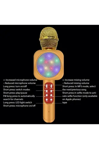 Karaoke Mikrofon, Bluetooth Xususiyatli Bolalar Mikrofonu Karaoke Chiroqli Mikrofon 1816 Gold - Sariq - 5