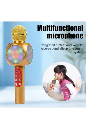 Karaoke Mikrofon, Bluetooth Xususiyatli Bolalar Mikrofonu Karaoke Chiroqli Mikrofon 1816 Gold - Sariq - 7