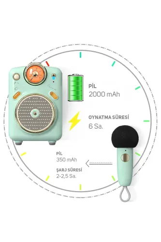 Караоке-микрофон Fairy-ok, FM-радио, Bluetooth-колонка, зелёный. - 7