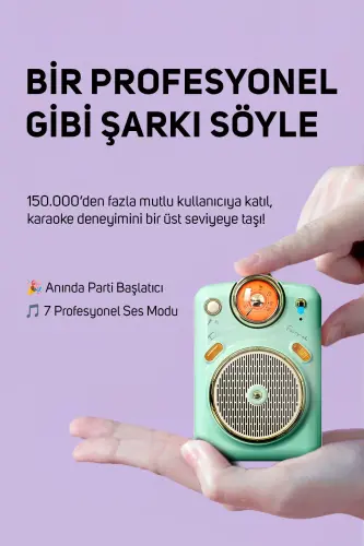 Караоке-микрофон Fairy-ok, FM-радио, Bluetooth-колонка, зелёный. - 3