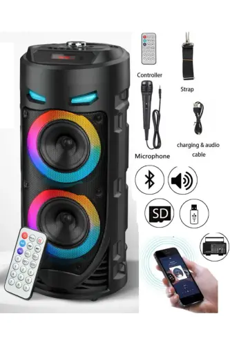 Karaoke mikrofonli Bluetooth karnaylar Led yoritgichli koʻchma simsiz karnaylar - 1