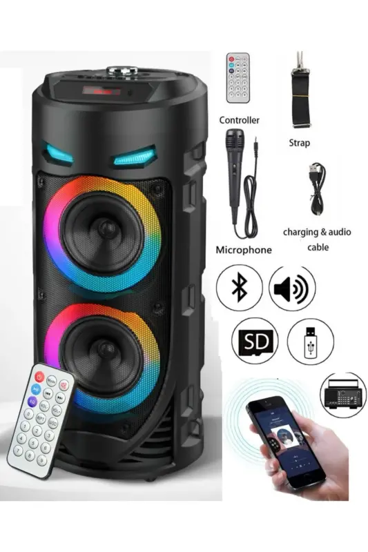 Karaoke mikrofonli Bluetooth karnaylar Led yoritgichli koʻchma simsiz karnaylar - 1