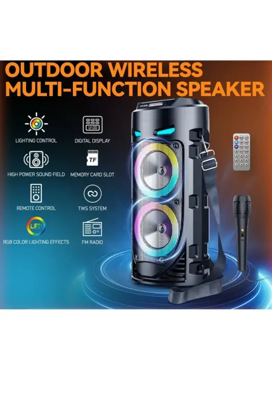 Karaoke mikrofonli Bluetooth karnaylar Led yoritgichli koʻchma simsiz karnaylar - 5