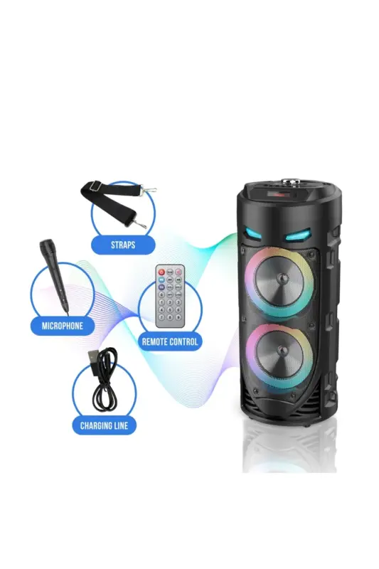 Karaoke mikrofonli Bluetooth karnaylar Led yoritgichli koʻchma simsiz karnaylar - 7