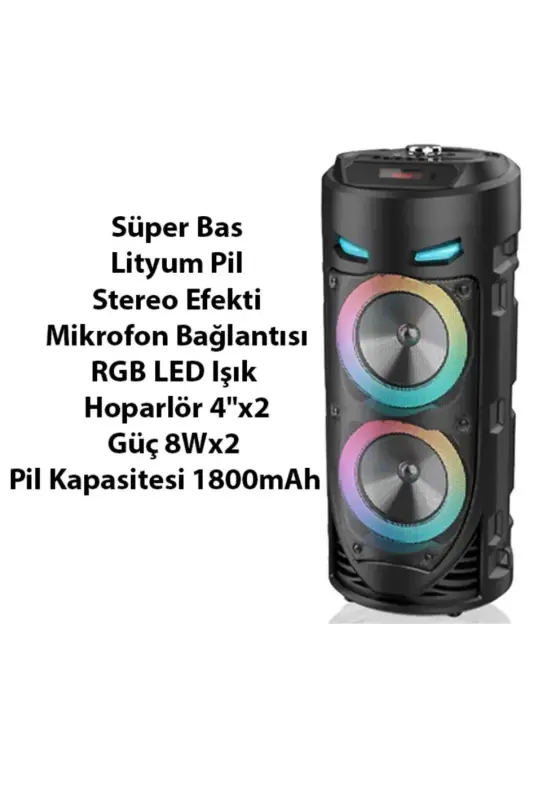 Karaoke Mikrofonlu Bluetooth Hoparlör Led Işıklı Taşınabilir Kablosuz Speaker - SİYAH - 6