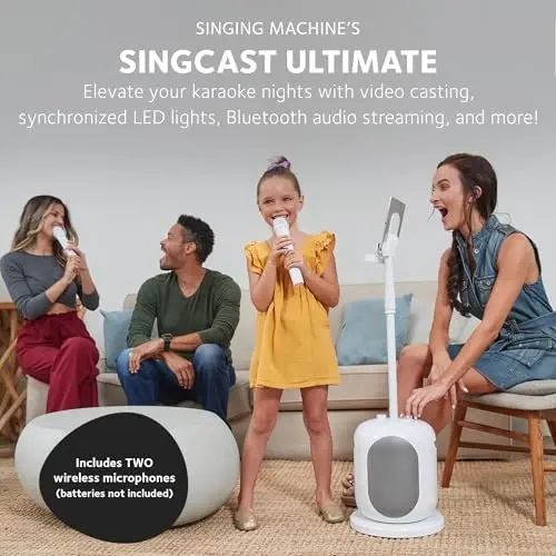 Караоке-система Singing Machine SMC2040S, мощностью 50 Вт, система потокового видео Sing Cast и технология Pitch Lab с перезаряжаемой батареей и двумя беспроводными микрофонами, белый - 2