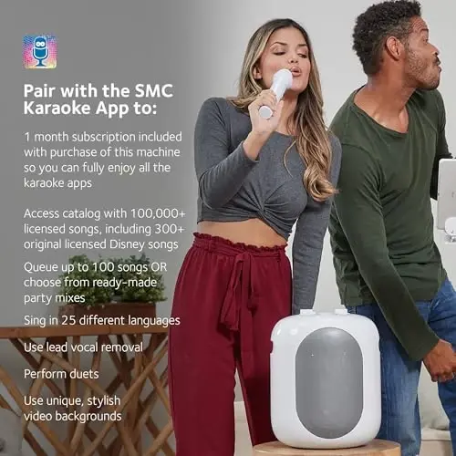 Караоке-система Singing Machine SMC2040S, мощностью 50 Вт, система потокового видео Sing Cast и технология Pitch Lab с перезаряжаемой батареей и двумя беспроводными микрофонами, белый - 5
