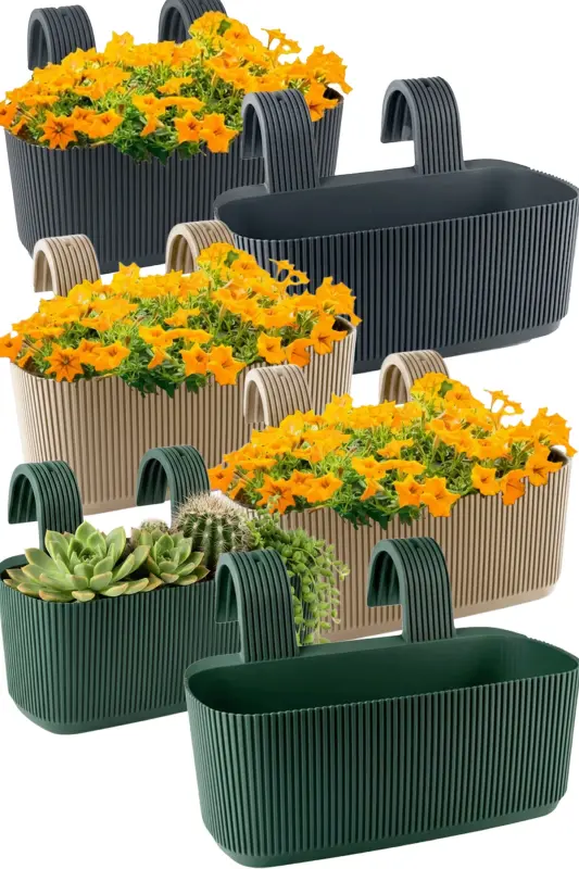 Karasu Plastic 6 Pcs Colorful Pera Hanging Balcony and Wall Pot-Multi Color - 1