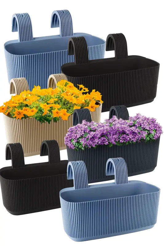 Karasu Plastic 6 Pcs Colorful Pera Hanging Balcony and Wall Pot-Multi Color - TEMMUZ HOME