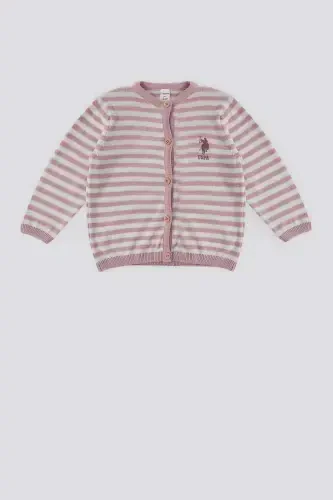 Кардиган для девочки U.S. Polo Assn с розовыми полосками и пуговицами - 1