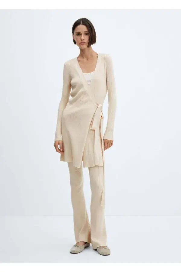 Кардиган с ребристой вязкой и подолом с запахом - 2