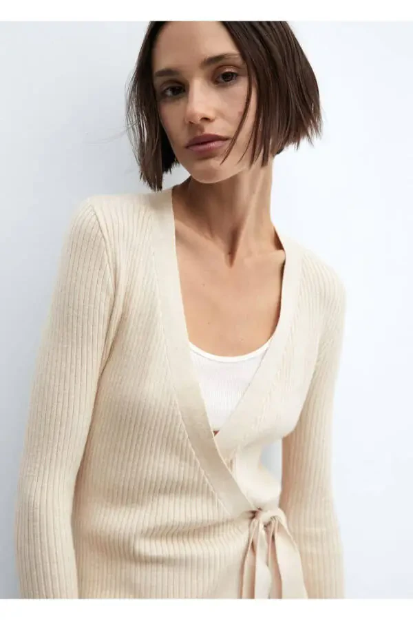 Кардиган с ребристой вязкой и подолом с запахом - 5