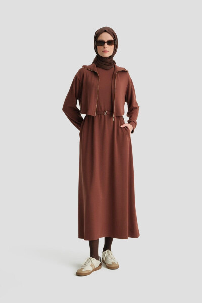 Kardiganli Triko Koʻylak 24kd6815 Qizil Kofe - 1