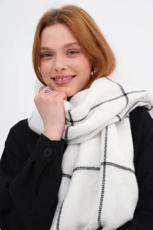 Kare Desenli ŞAL2019-A4-Ekru - 1