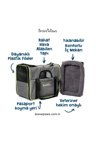 Kare Model Dayanıklı Plastik Fileli Kedi Ve Köpek Taşıma Çantası - Gri - 7