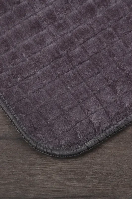 Kare Plus Anthracite 80x150+50x80 Large Size Bath Mat Set Non-Slip Washable Toilet Seat Cover Set-Anthracite - 2