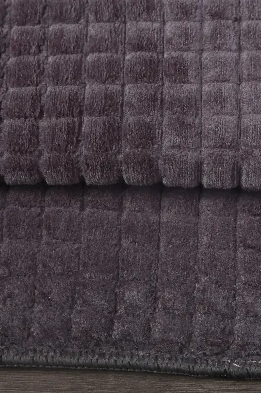 Kare Plus Anthracite 80x150+50x80 Large Size Bath Mat Set Non-Slip Washable Toilet Seat Cover Set-Anthracite - 4