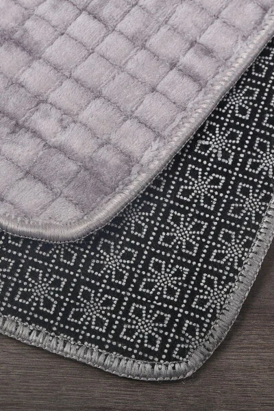 Kare Plus Gray 80x150+50x80 Large Size Bathroom Rug Mat Set Non-Slip Washable Toilet Set - 5