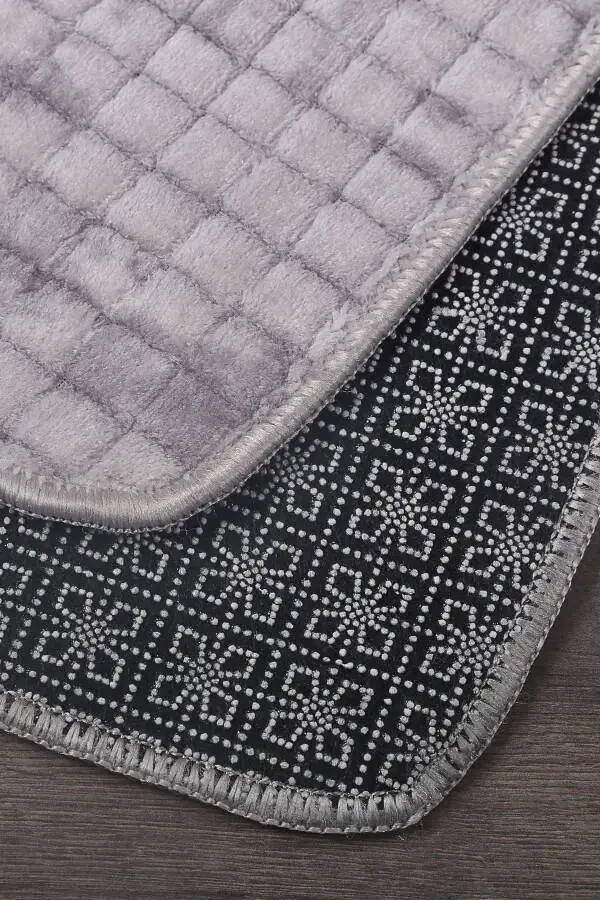 Kare Plus Gray 80x150+50x80 Large Size Bathroom Rug Mat Set Non-Slip Washable Toilet Set - 5